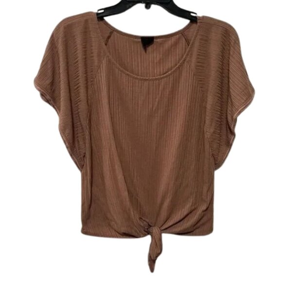 W5 Mauve Knitted Short sleeve Knotted Tie Front Blouse - Picture 1 of 5